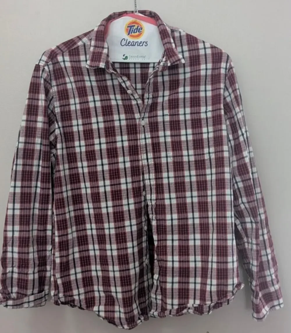 J.Crew Men’s Large Red White Blue Plaid Check Button Up Shirt EUC Preppy